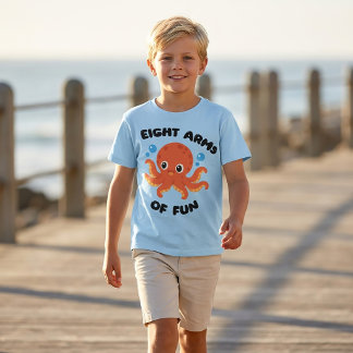 Eight Arms of Fun Octopus Cartoon T-Shirt for Boys