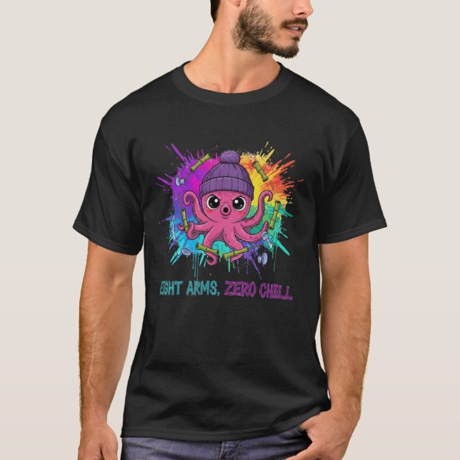 Eight Arms, Zero Chill – Cute Pink Octopus  T-Shirt (Front)