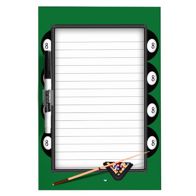 Eight Ball Billiard  Lined Dry Erase Board (Front)
