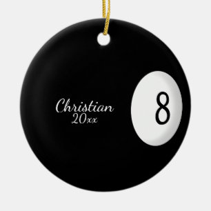 Eight Ball Billiard Name and Year Ceramic Ornament