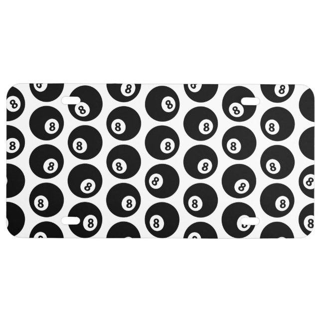 Eight Ball Billiards Pool Pattern CUSTOM COLOR License Plate (Front)