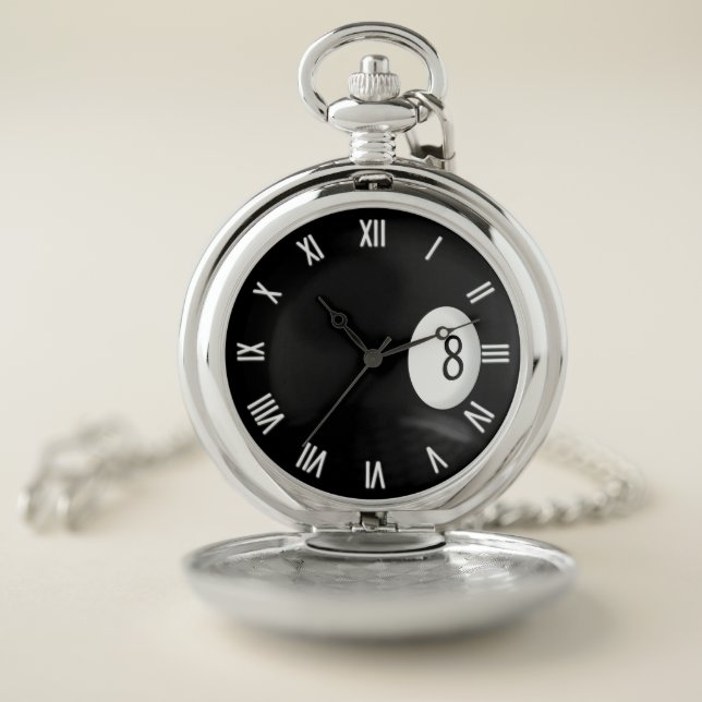 Eight Ball Billiards Roman Numerals Pocket Watch (Inside)