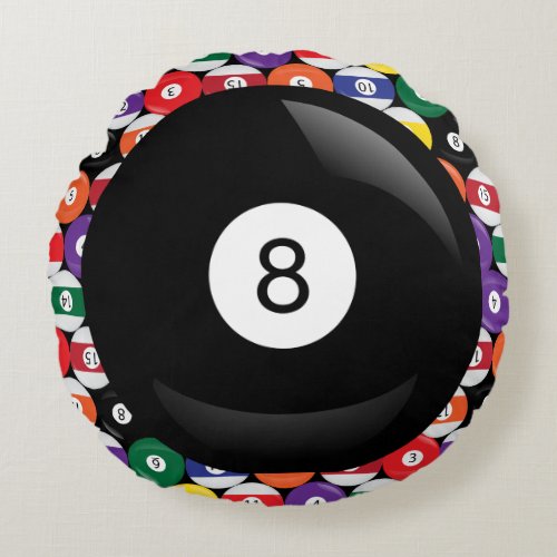 Eight Ball Billiards Round Pillow