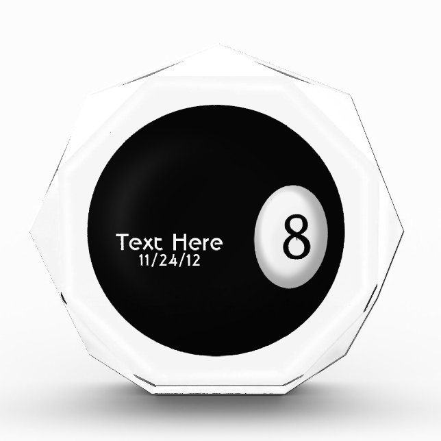 Eight Ball Crystal Billiard Sports Trophy Award (Front)