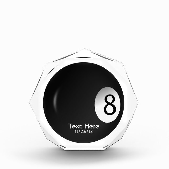 Eight Ball Crystal Billiard Sports Trophy Award (Front)