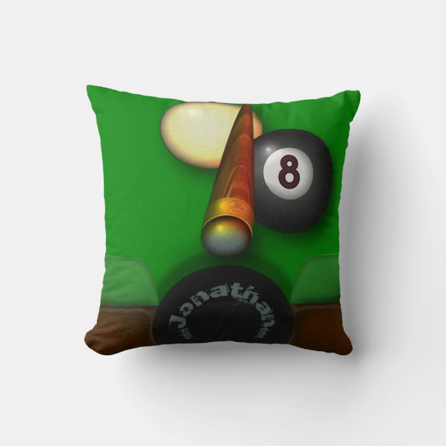 Eight Ball Pool and Billiards Throw Pillow (Front)