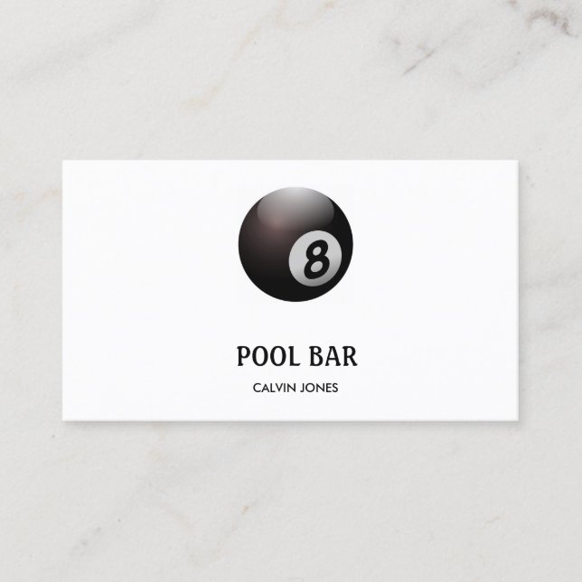 Eight ball pool bar white business card (Front)