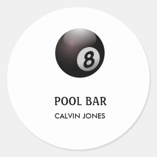 Eight ball pool bar white classic round sticker