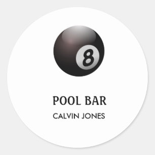 Eight ball pool bar white classic round sticker