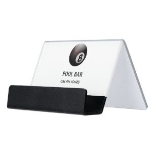 Eight ball pool bar white desk business card holder