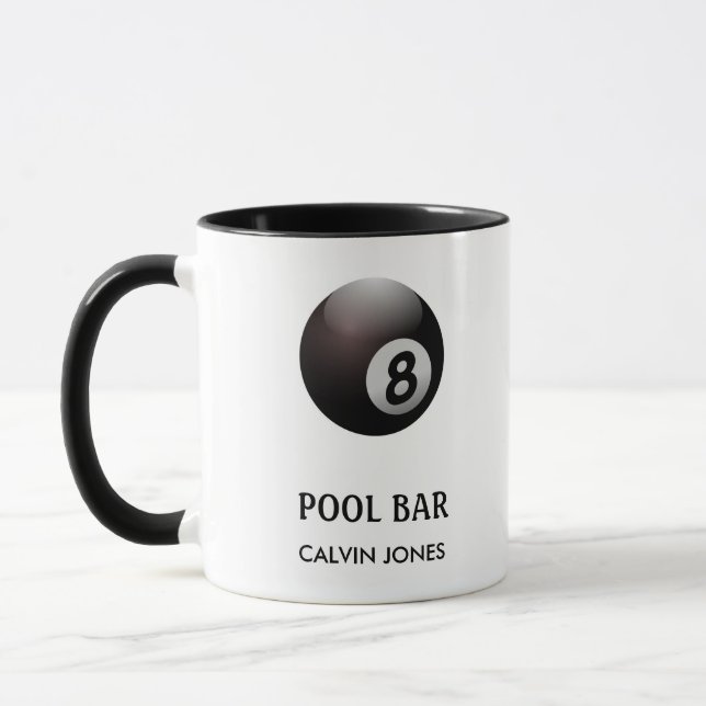 Eight ball pool bar white mug (Left)