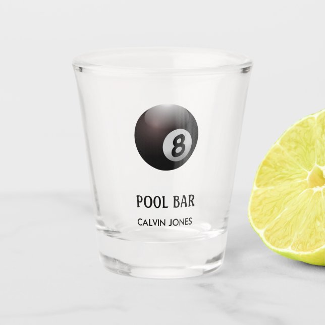 Eight ball pool bar white shot glass (Front)