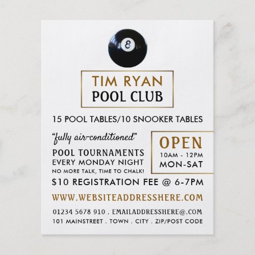 Eight Ball Pool Club Snooker Club Advertising Flyer
