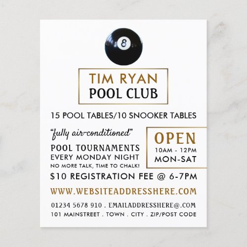 Eight Ball Pool Club Snooker Club Advertising Flyer