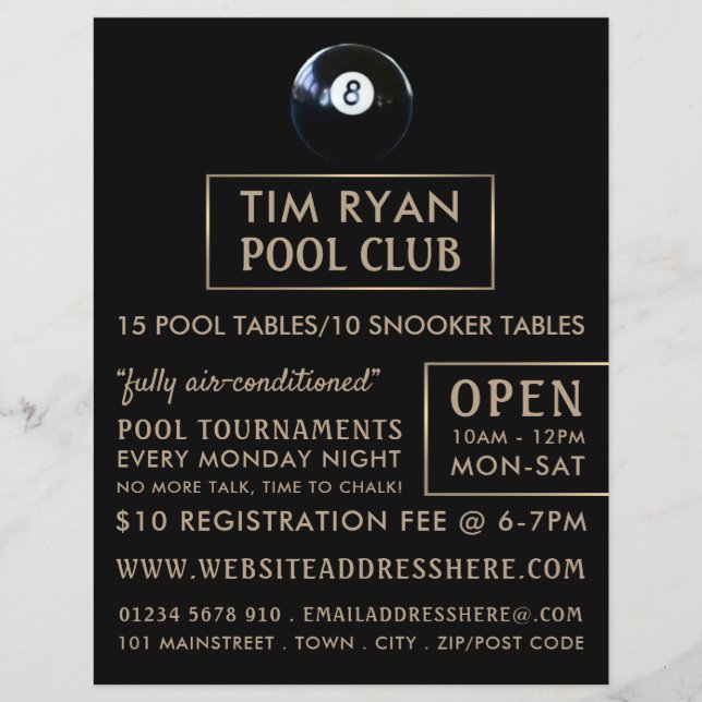 Eight Ball, Pool Club, Snooker Club Advertising Flyer (Front)