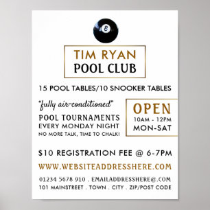 Eight Ball, Pool Club, Snooker Club Advertising Poster