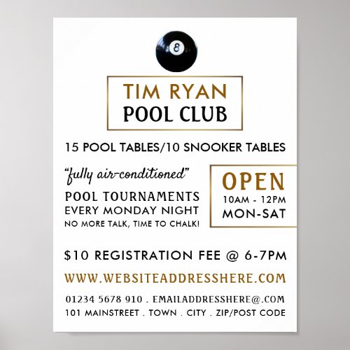 Eight Ball Pool Club Snooker Club Advertising Poster