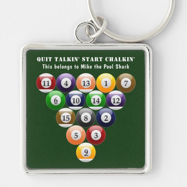 Eight-Ball Rack Billiard Balls 8-Ball Pool Game Keychain (Front)