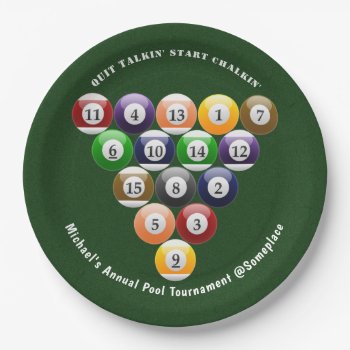 Eight-ball Rack Billiard Balls 8-ball Pool Game Paper Plates by BCMonogramMe at Zazzle