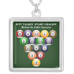 Eight-Ball Rack Billiard Balls 8-Ball Pool Game Silver Plated Necklace