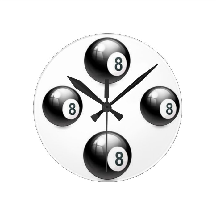 EIGHT BALL  WALL  CLOCK    BLACK &  WHITE