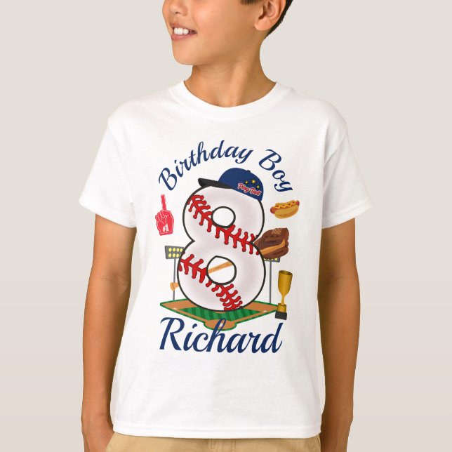 Eight Birthday Boy Baseball 8th T-Shirt (Front)