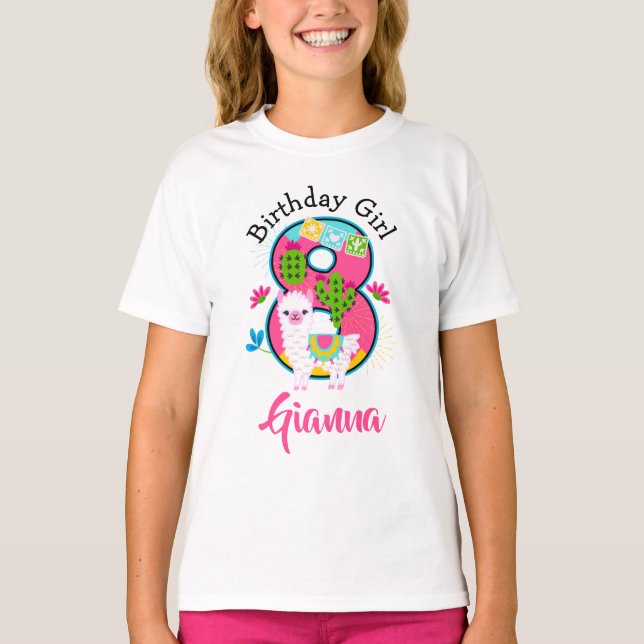 Eight Birthday Girl llama Party  T-Shirt (Front)