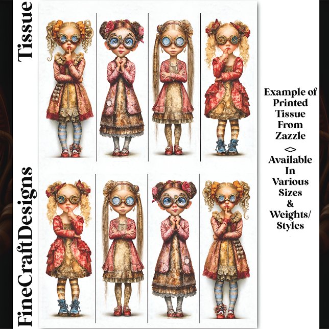 Eight Cute Quirky Steampunk Girls DV3B Decoupage Tissue Paper (Creator Uploaded)