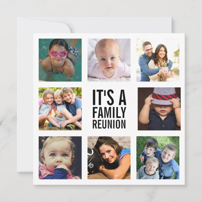 Eight Family Reunion Photo Collage White Invitation (Front)