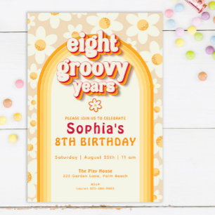 Eight Groovy Years 8th Birthday Invitation Retro