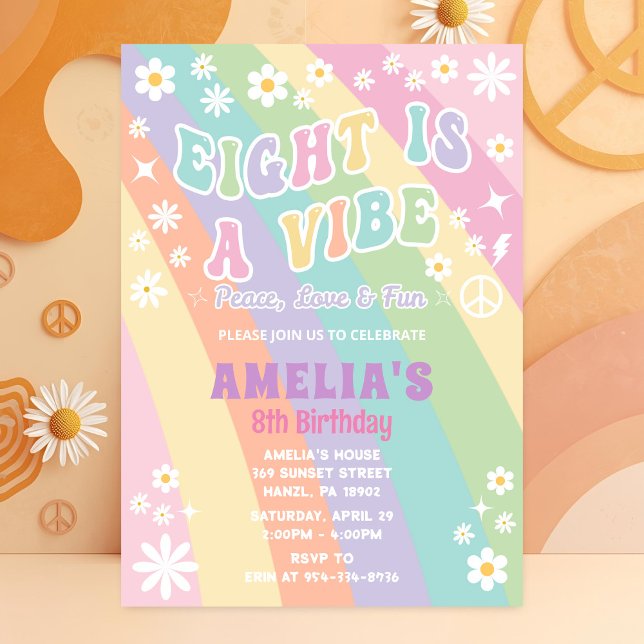 Eight is a Vibe Birthday Invitation | Groovy Card (Creator Uploaded)