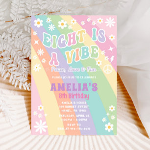 Eight is a Vibe Birthday Invitation Groovy Card