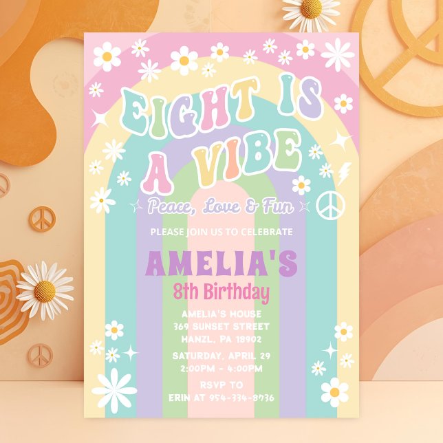 Eight is a Vibe Birthday Invitation | Retro Card (Creator Uploaded)