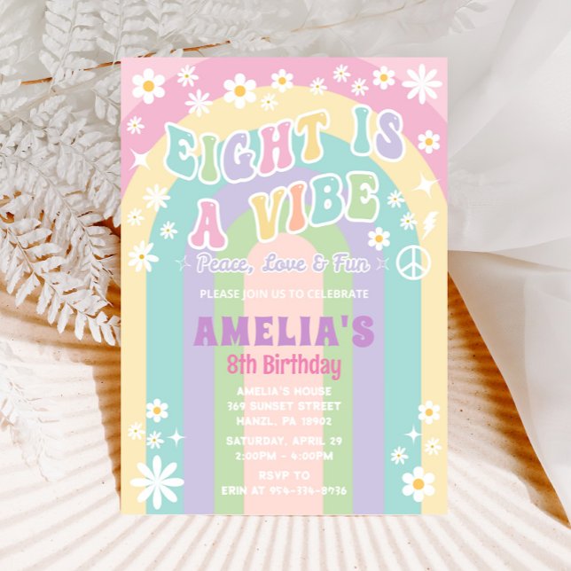 Eight is a Vibe Birthday Invitation | Retro Card (Creator Uploaded)