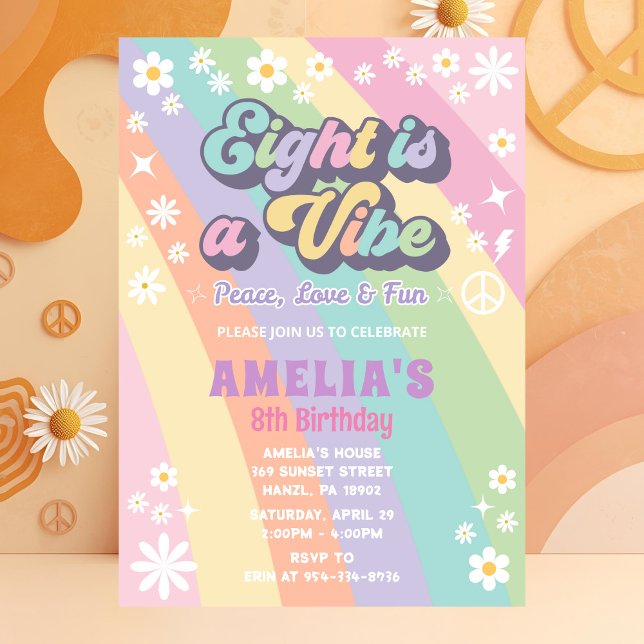 Eight is a Vibe Birthday Invitation | Retro Invite (Creator Uploaded)