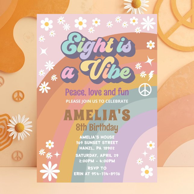 Eight is a Vibe Birthday Invitation | Retro Invite (Creator Uploaded)