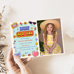 Eight Is A Vibe Groovy Hippie 8th Birthday Photo Invitation