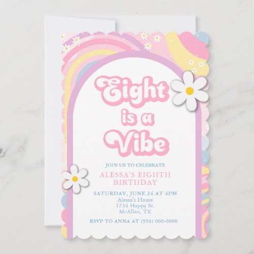 Eight is a Vibe Groovy Retro Girl Pastel Colors Invitation