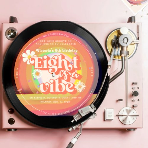 Eight is a Vibe Groovy Retro Vinyl 8th groovy Invitation