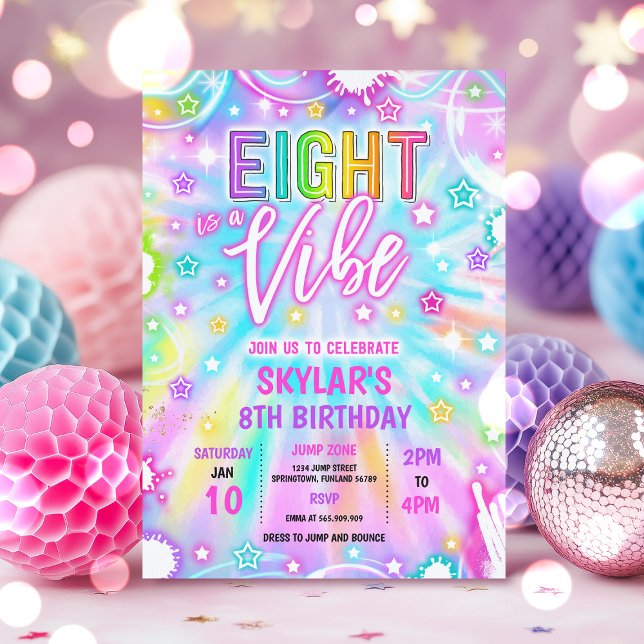Eight Is A Vibe Neon Glow 8th Birthday Party Invitation (Creator Uploaded)