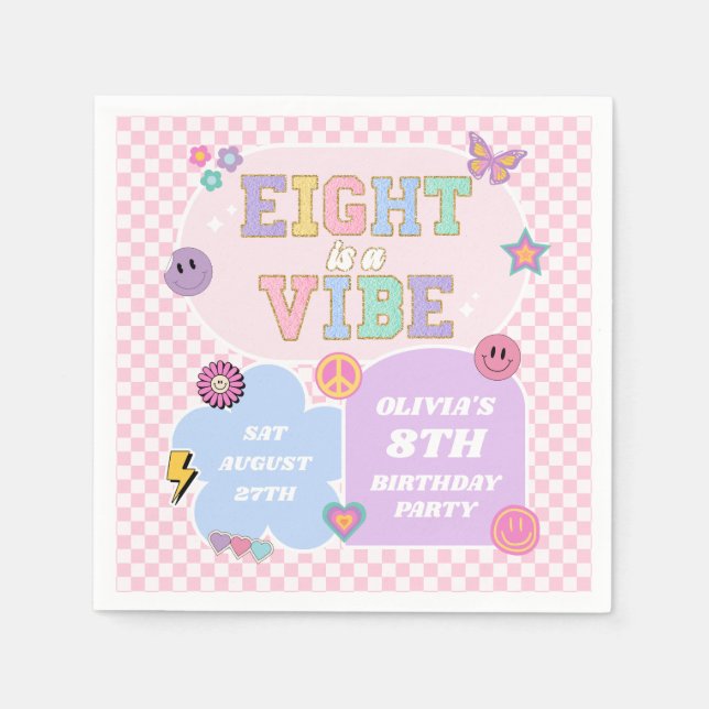 Eight Is A Vibe Preppy Patch 8th Birthday Party Napkins (Front)
