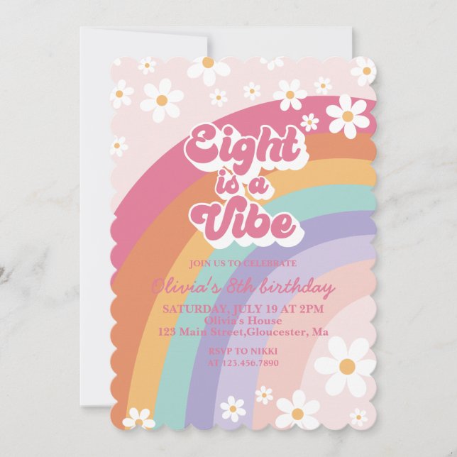 Eight is a Vibe Rainbow 8th Birthday Invitation (Front)