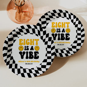Eight Is A Vibe Retro Eighth 8th Birthday Party Paper Plates