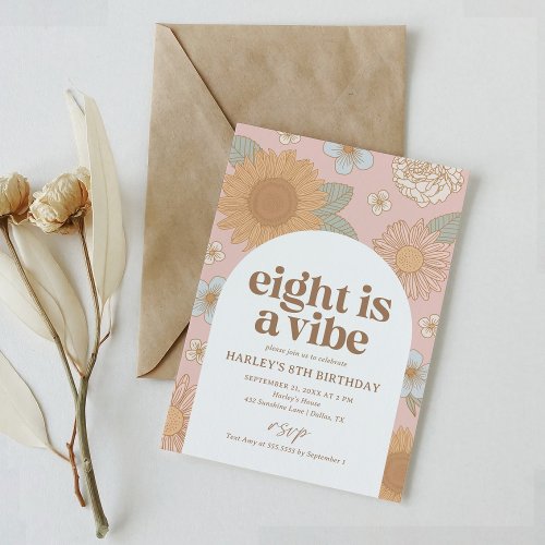 Eight is a Vibe Retro Floral 8th Birthday Invitation
