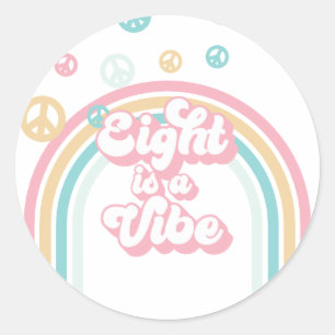 Eight is a Vibe Retro Summer Rainbow Classic Round Sticker