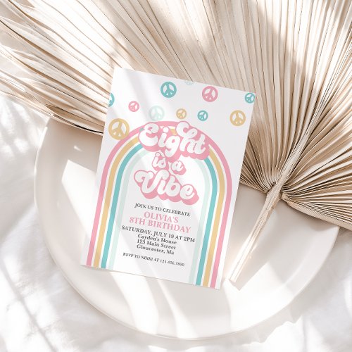 Eight is a Vibe Retro Summer Rainbow Invitation