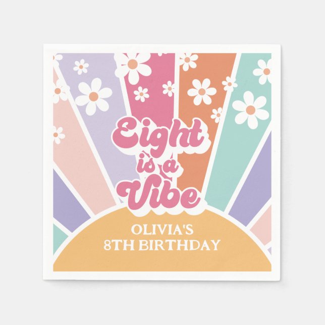 Eight is a Vibe Retro Sunshine Rainbow Daisy Napkins (Front)