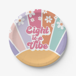Eight is a Vibe Retro Sunshine Rainbow Daisy Paper Plates