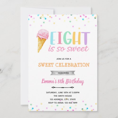Eight is so sweet ice cream invitation