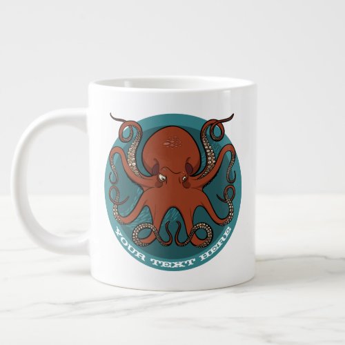 Eight Legged Grumpy Red Cartoon Octopus Giant Coffee Mug